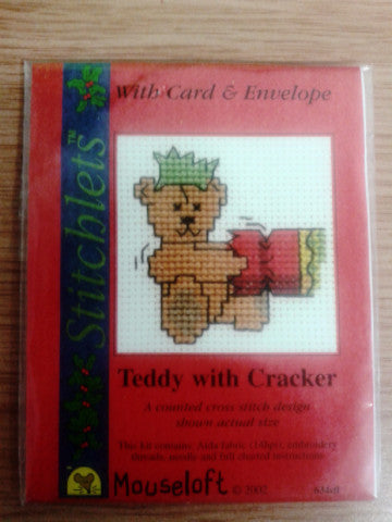 Teddy with Cracker Cross Stitch Card Kit - The Printable Craft Shop