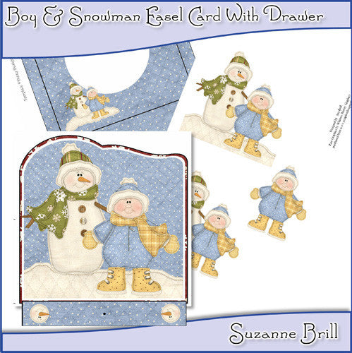 Boy & Snowman Easel Card With Drawer - The Printable Craft Shop