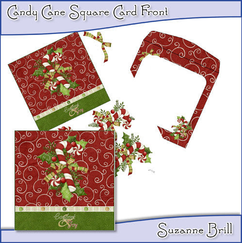 Candy Cane Square Card Front - The Printable Craft Shop