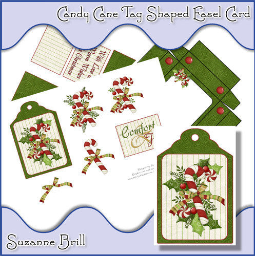 Candy Cane Tag Shaped Easel Card - The Printable Craft Shop