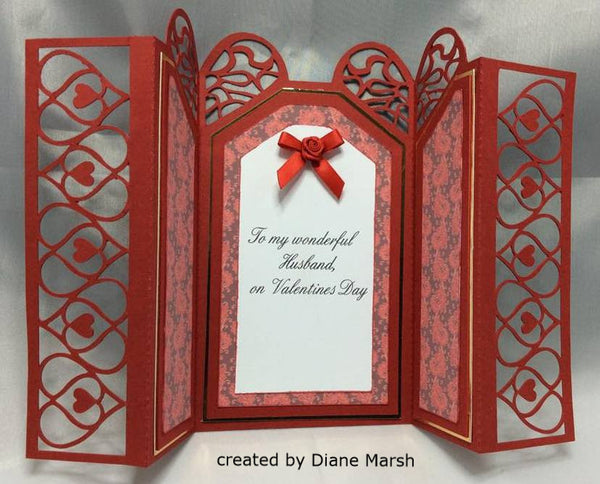 643 Hearts Filigree 4 Fold Card *Multiple MACHINE Formats* - The Printable Craft Shop - 2