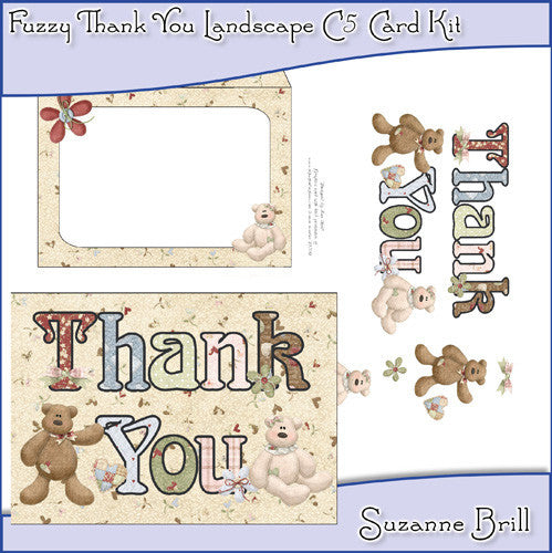 Fuzzy Thank You Landscape C5 Card Kit - The Printable Craft Shop