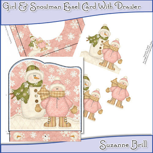 Girl & Snowman Easel Card With Drawer - The Printable Craft Shop