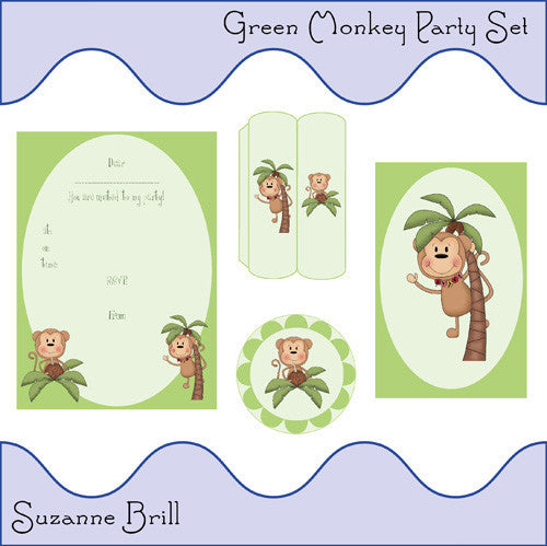 Green Monkey Mini Party set - The Printable Craft Shop