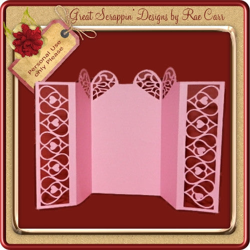643 Hearts Filigree 4 Fold Card *Multiple MACHINE Formats* - The Printable Craft Shop - 1