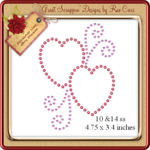 RS Two Hearts Rhinestones    Multiple MACHINE Formats - The Printable Craft Shop