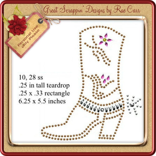 RS Fancy Boot Rhinestones   Multiple MACHINE Formats - The Printable Craft Shop