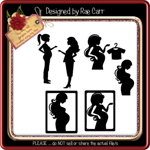883 Pregnant Expecting Silhouettes  *Multiple MACHINE Formats* - The Printable Craft Shop