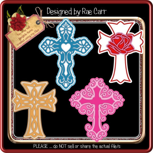 885 Set of 4 Cross Toppers  *Multiple MACHINE Formats* - The Printable Craft Shop