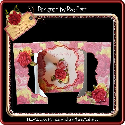 894 Double Foldback Rose Card *HAND & MACHINE Formats* - The Printable Craft Shop