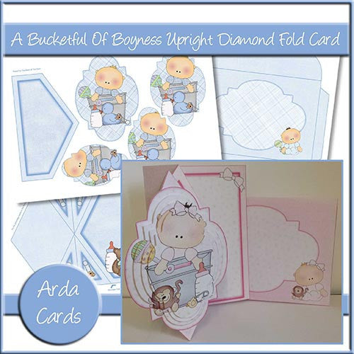 A Bucketful Of Boyness Upright Diamond Fold Card - The Printable Craft Shop
