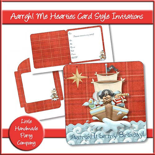 Aarrgh! Me Hearties Card Style Invitation - The Printable Craft Shop