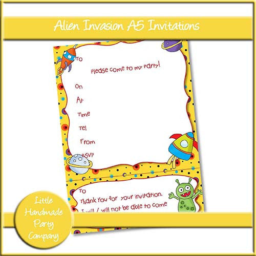 Alien Invasion A5 Invitations - The Printable Craft Shop