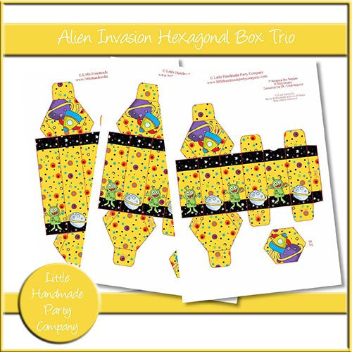 Alien Invasion Hexagonal Box Trio - The Printable Craft Shop