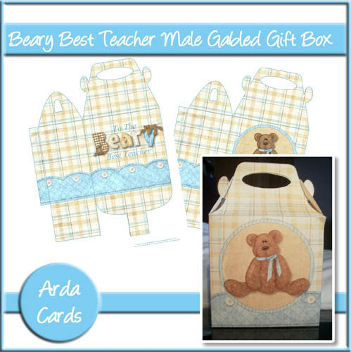 Beary Best Teacher Male Gabled Gift Box - The Printable Craft Shop