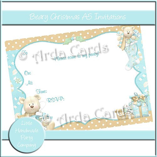 Beary Christmas A5 Invitations - The Printable Craft Shop