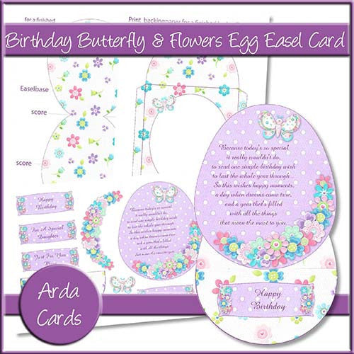 Birthday Butterfly & Flowers Egg Easel Card - The Printable Craft Shop