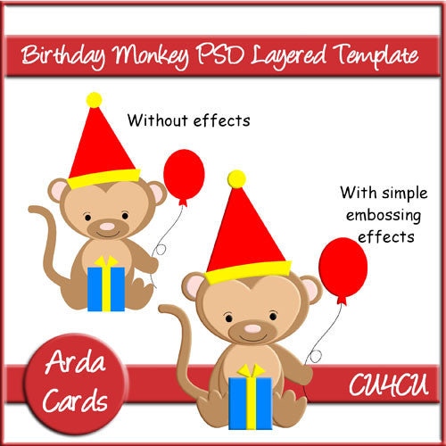 Birthday Monkey PSD Layered Template - The Printable Craft Shop