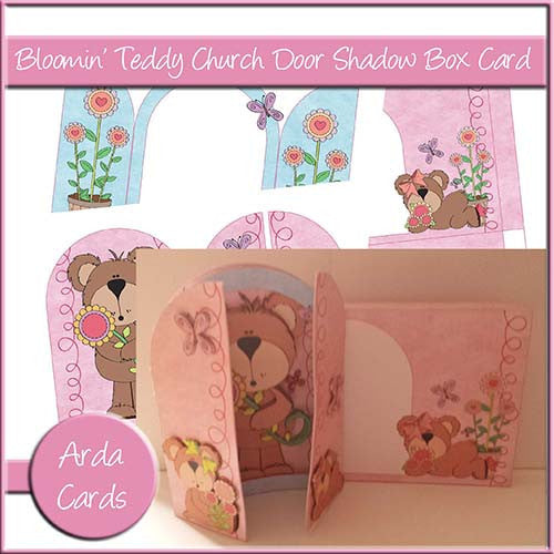 Free Bloomin' Teddy Church Door Shadow Box Card - The Printable Craft Shop