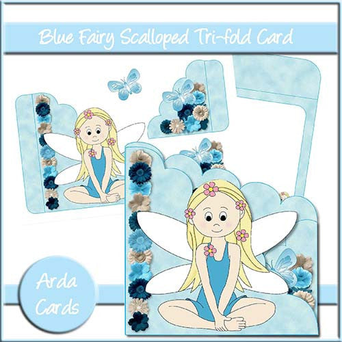 Blue Fairy Scalloped Trifold Card - The Printable Craft Shop