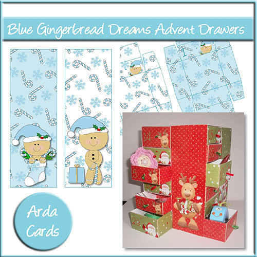Blue Gingerbread Dreams Advent Calendar Drawers - The Printable Craft Shop