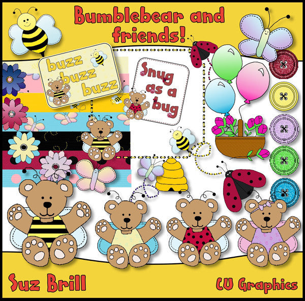 Bumblebear And Friends CU Clipart Set - The Printable Craft Shop