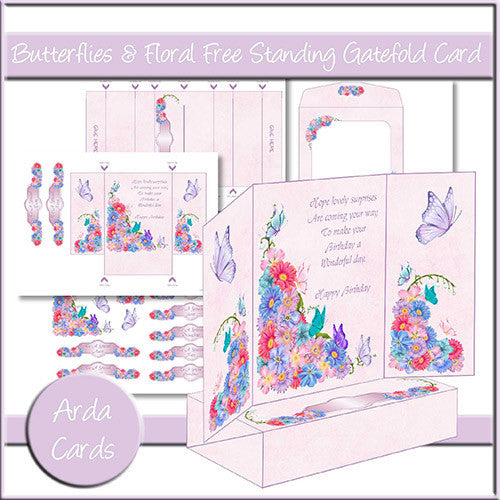Butterflies & Floral Free Standing Gate Fold Card - The Printable Craft Shop