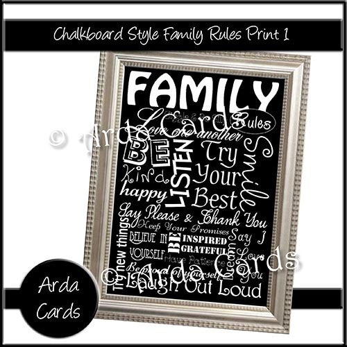 Chalkboard Style Family Rules Word Art Print - The Printable Craft Shop