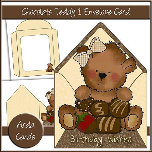 Chocolate Teddy 1 Envelope Card - The Printable Craft Shop