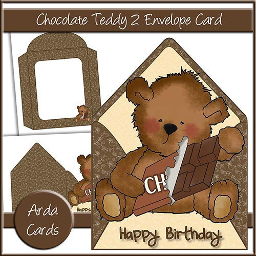 Chocolate Teddy 2 Envelope Card - The Printable Craft Shop