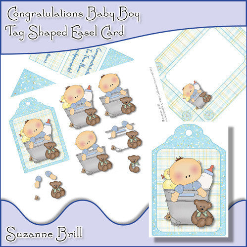 Congratulations Baby Boy Tag Shaped Easel Card - The Printable Craft Shop
