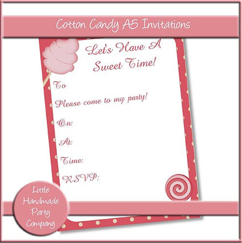 Cotton Candy A5 Invitations - The Printable Craft Shop