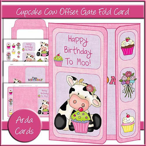 Cupcake Cow Offset Gate Fold Card - The Printable Craft Shop