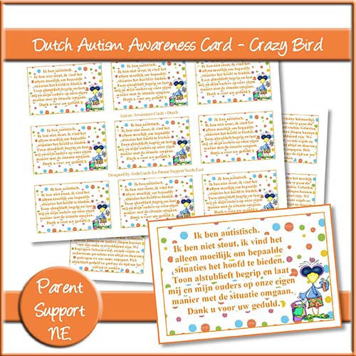 Crazy Bird Autism Awareness Cards In Dutch - The Printable Craft Shop