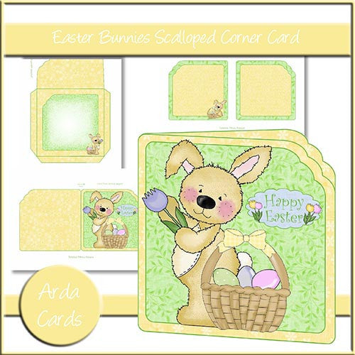 Easter Bunnies Scalloped Corner Card - The Printable Craft Shop