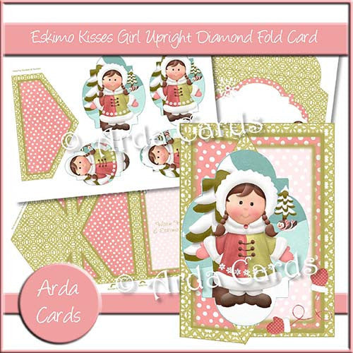 Eskimo Kisses Girl Upright Diamond Fold Card - The Printable Craft Shop