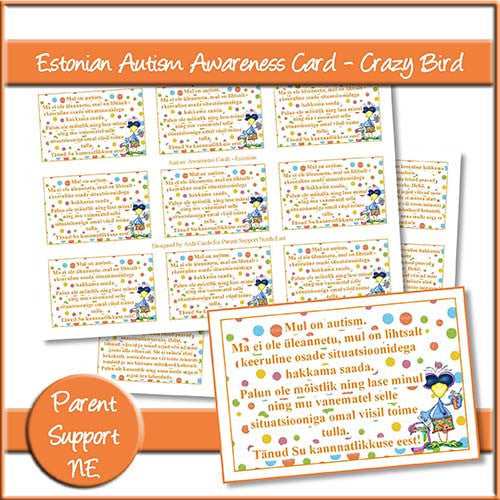 Crazy Bird Autism Awareness Cards In Estonian - The Printable Craft Shop