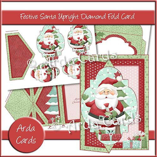 Festive Santa Upright Diamond Fold Card - The Printable Craft Shop