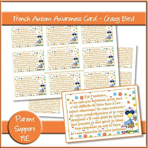 Crazy Bird Autism Awareness Cards In French - The Printable Craft Shop
