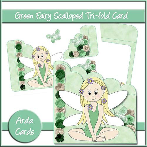 Green Fairy Scalloped Trifold Card - The Printable Craft Shop