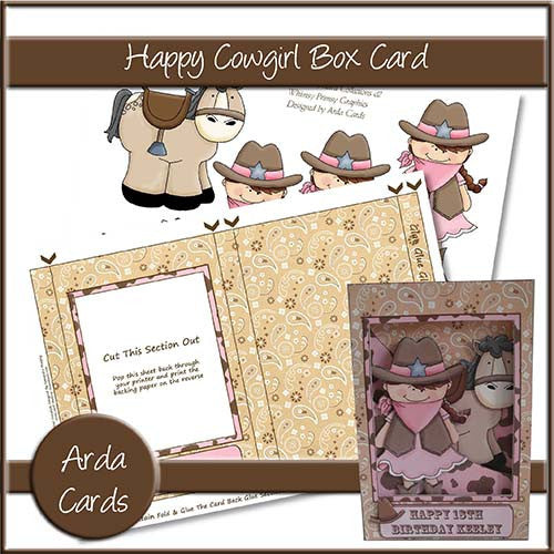 Happy Cowgirl Box Card - The Printable Craft Shop