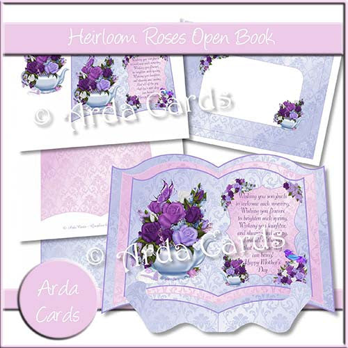 Heirloom Roses Open Book Card - The Printable Craft Shop