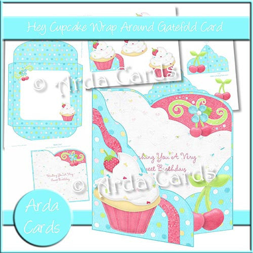 Hey Cupcake Wrap Around Gatefold Card - The Printable Craft Shop