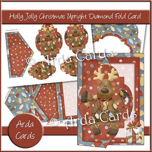 Holly Jolly Upright Diamond Fold Card - The Printable Craft Shop