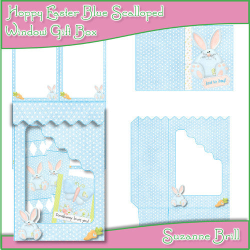 Hoppy Easter Blue Scalloped Window Gift Box - The Printable Craft Shop