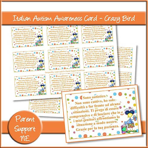 Crazy Bird Autism Awareness Cards In Italian - The Printable Craft Shop