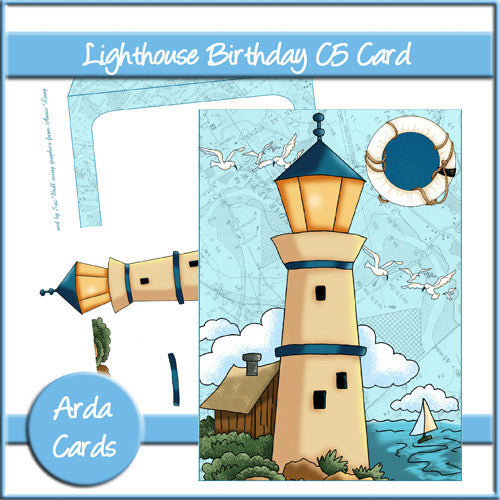 Lighthouse Birthday C5 Card - The Printable Craft Shop