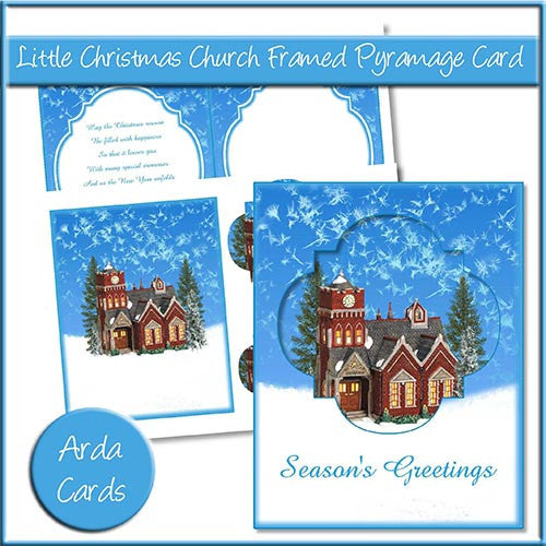 Little Christmas Church Framed Pyramage Card - The Printable Craft Shop