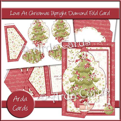 Love At Christmas Upright Diamond Fold Card - The Printable Craft Shop