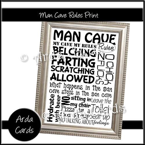 Man Cave Rules Word Art Print - The Printable Craft Shop